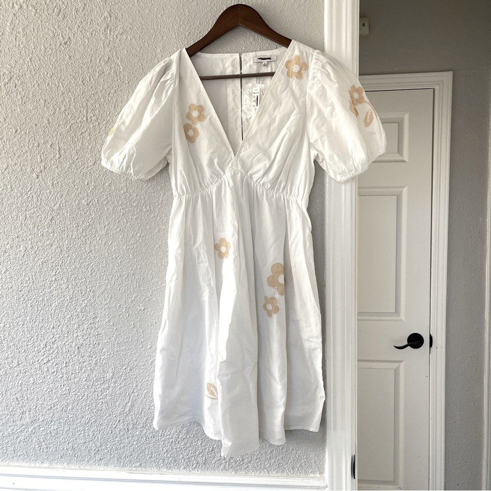 Madewell White and Tan Floral Mini Dress 0 NWT - Picture 4 of 8